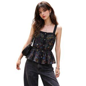 Derek Lam x Design Nation Sleeveless Button Up Peplum Top Indie Abstract Size S